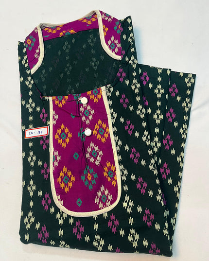 Free Style Collar Nighty with Buttons – Green Colour