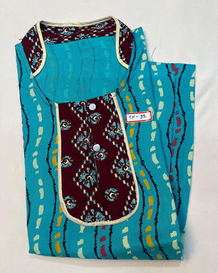 Free Style Collar Nighty with Buttons – Teal Colour