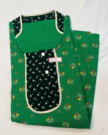 Free Style Collar Nighty with Buttons – Green Colour