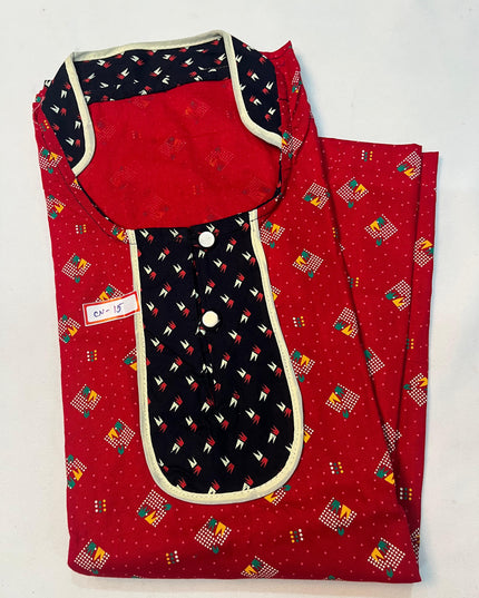 Free Style Collar Nighty with Buttons – Red Colour