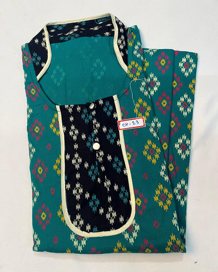 Free Style Collar Nighty with Buttons – Teal Colour