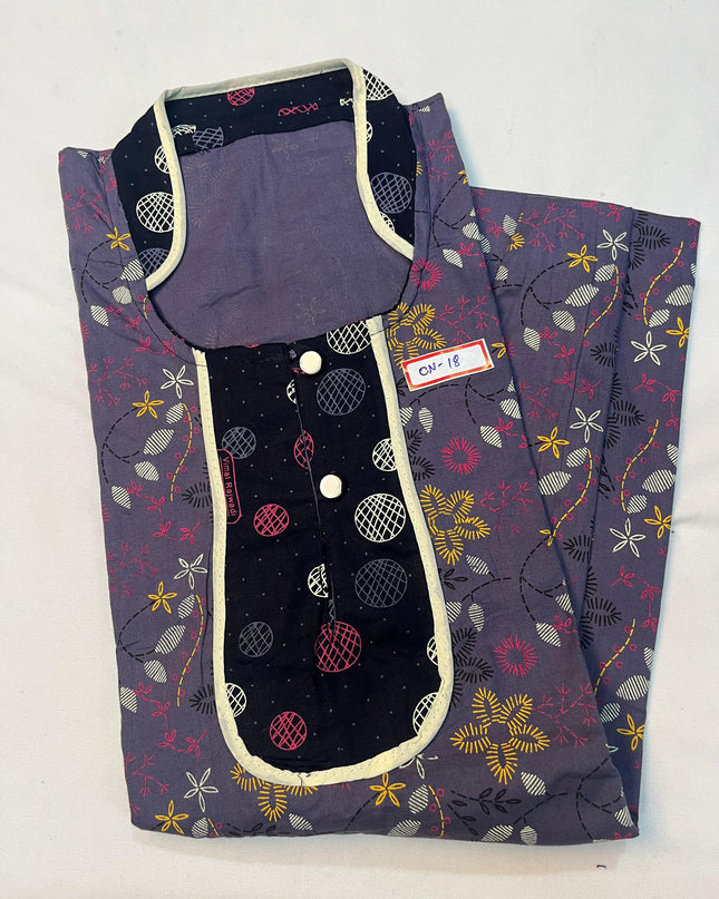 Free Style Collar Nighty with Buttons – Brinjal Colour