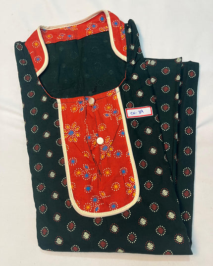 Free Style Collar Nighty with Buttons – Light Green Colour