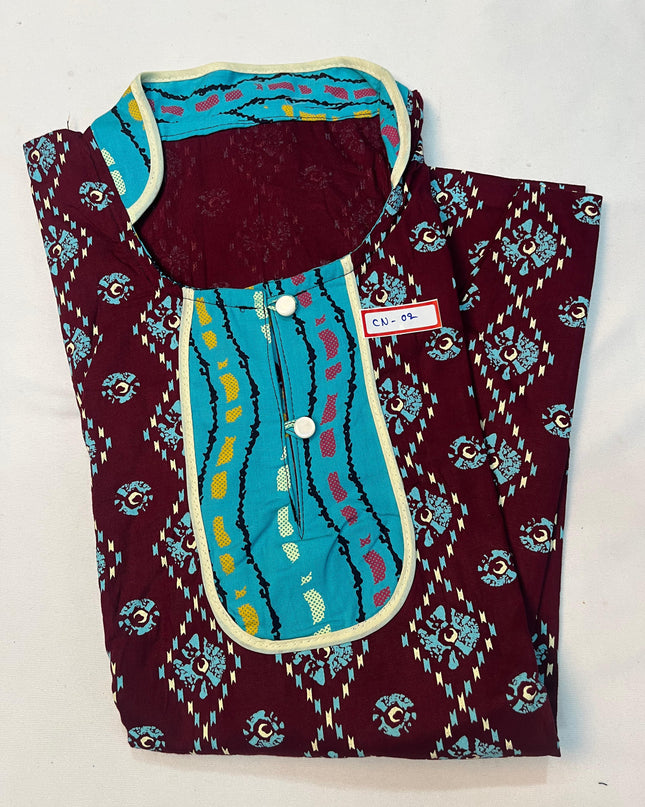 Free Style Collar Nighty with Buttons – Maroon Colour