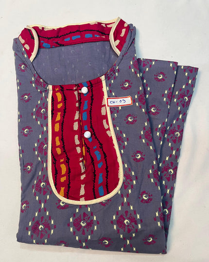 Free Style Collar Nighty with Buttons – Brinjal Colour