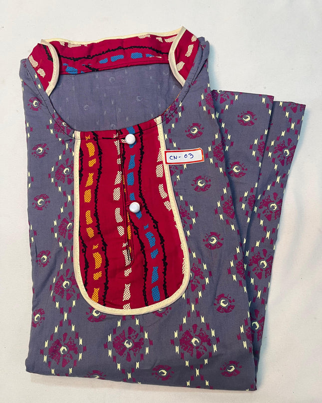 Free Style Collar Nighty with Buttons – Brinjal Colour