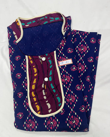 Free Style Collar Nighty with Buttons – Blue Colour