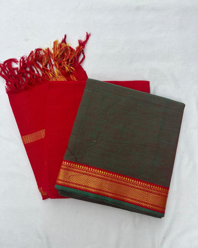 Mangalagiri Dress Material with thread border Green colour