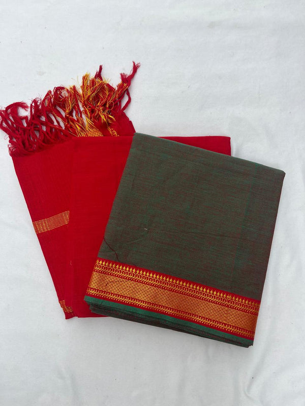 Mangalagiri Dress Material with thread border Green colour