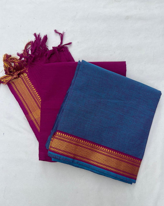 Mangalagiri Dress Material with thread border Sky Blue colour