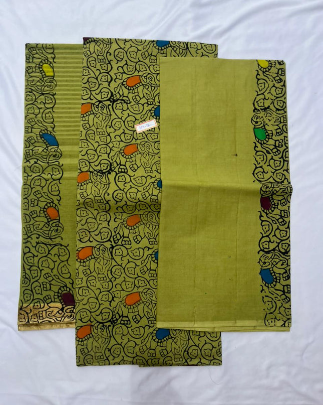 Pure Cotton Hand block Printed Dress Material –Icky Green Colour Ethnic Wear for Women