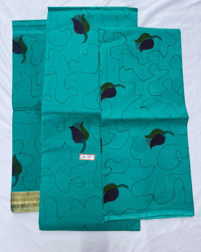 Pure Cotton Hand block Printed Dress Material –Eastern Blue Colour Ethnic Wear for Women