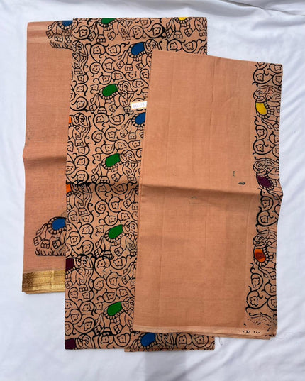 Pure Cotton Hand block Printed Dress Material –Burning Sand/Skin Colour Ethnic Wear for Women