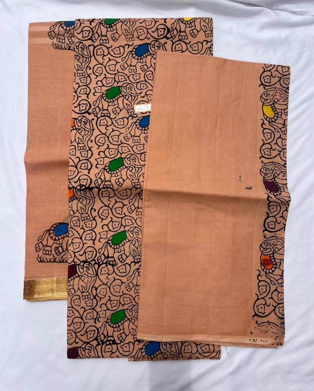 Pure Cotton Hand block Printed Dress Material –Burning Sand/Skin Colour Ethnic Wear for Women