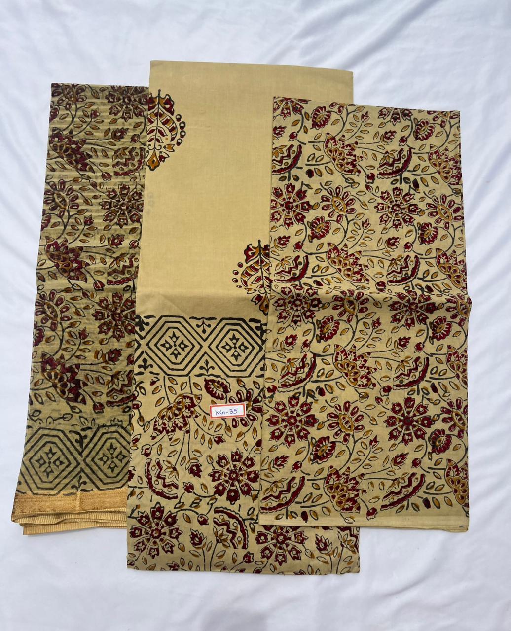 Pure Cotton Hand block Printed Dress Material – Leaf Brown Colour Ethnic Wear for Women
