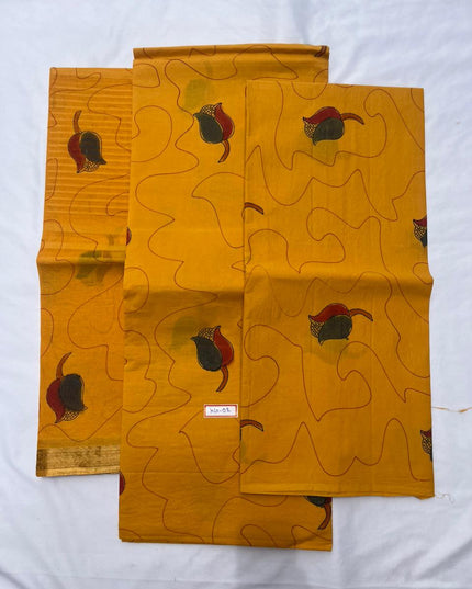 Pure Cotton Hand block Printed Dress Material – Yellow Colour Ethnic Wear for Women