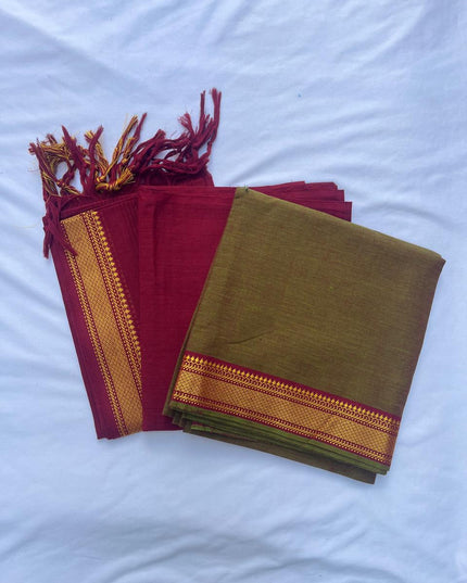Mangalagiri Dress Material with thread border Green & Maroon double weave