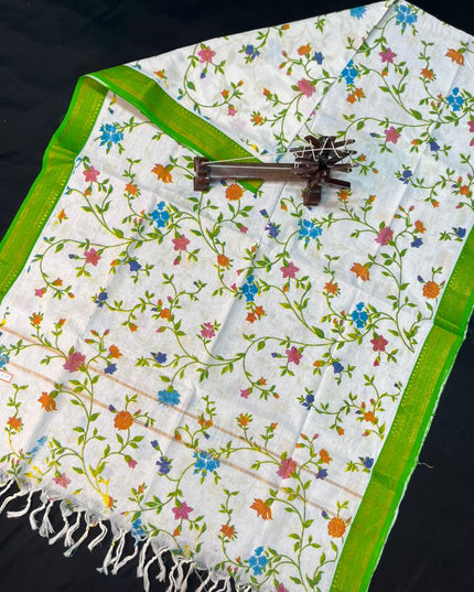 Mangalagiri Kalmkari Dupatts Cotton Fabric Green Colour