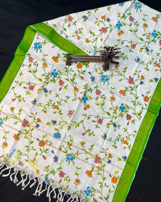 Mangalagiri Kalmkari Dupatts Cotton Fabric Green Colour