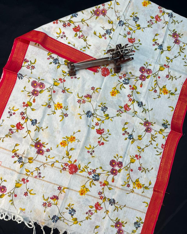Mangalagiri Kalmkari Dupatts Cotton Fabric Red Colour