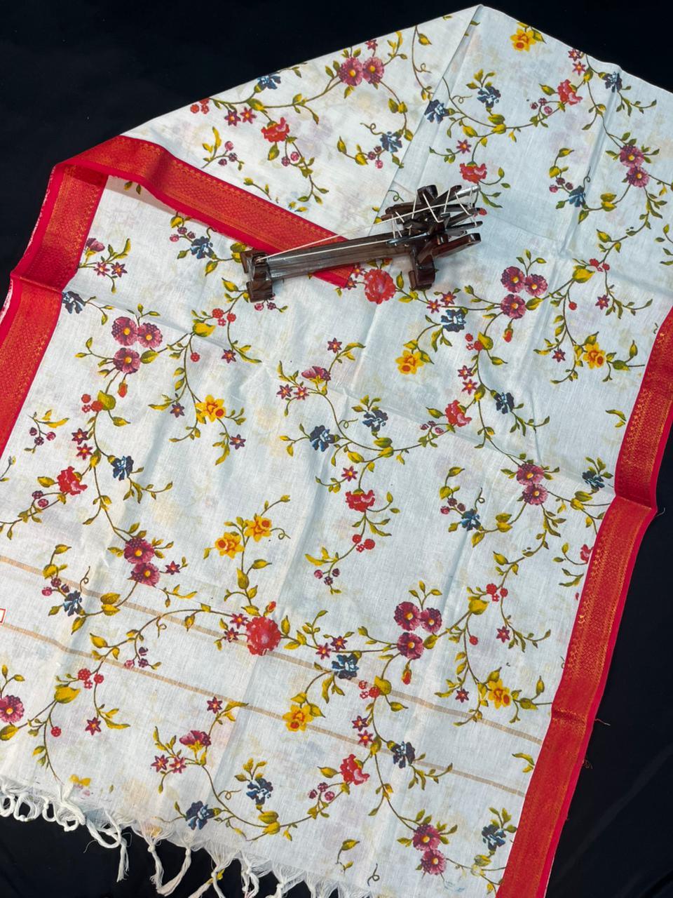 Mangalagiri Kalmkari Dupatts Cotton Fabric Red Colour