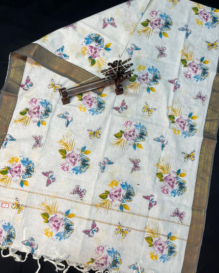 Mangalagiri Kalmkari Dupatts Cotton Fabric Gray Colour