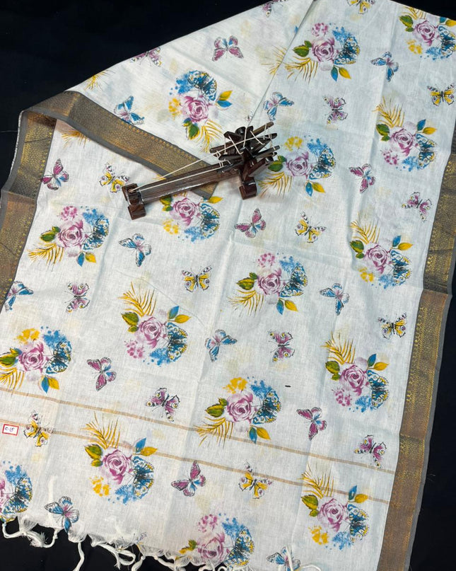 Mangalagiri Kalmkari Dupatts Cotton Fabric Gray Colour