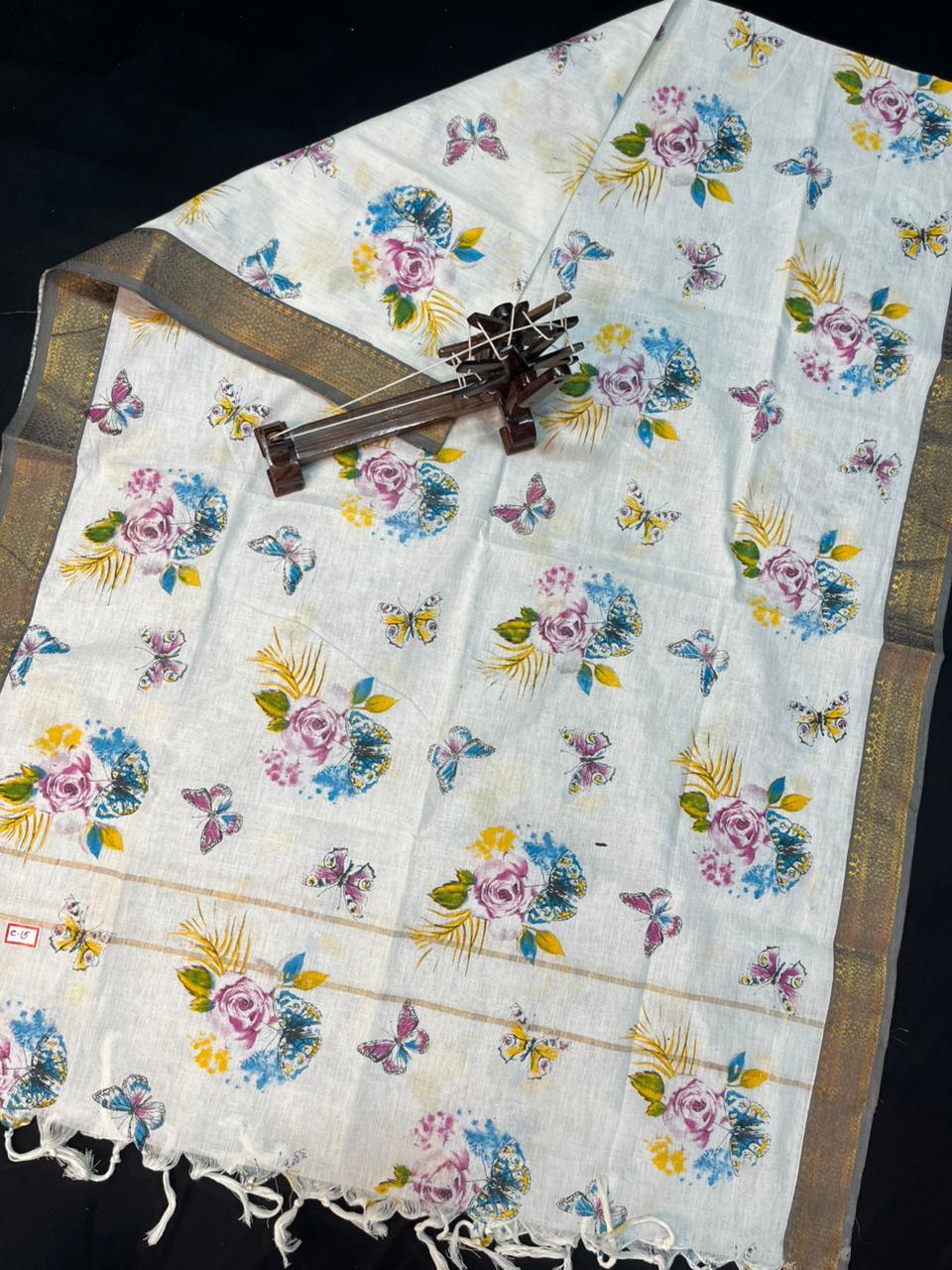 Mangalagiri Kalmkari Dupatts Cotton Fabric Gray Colour
