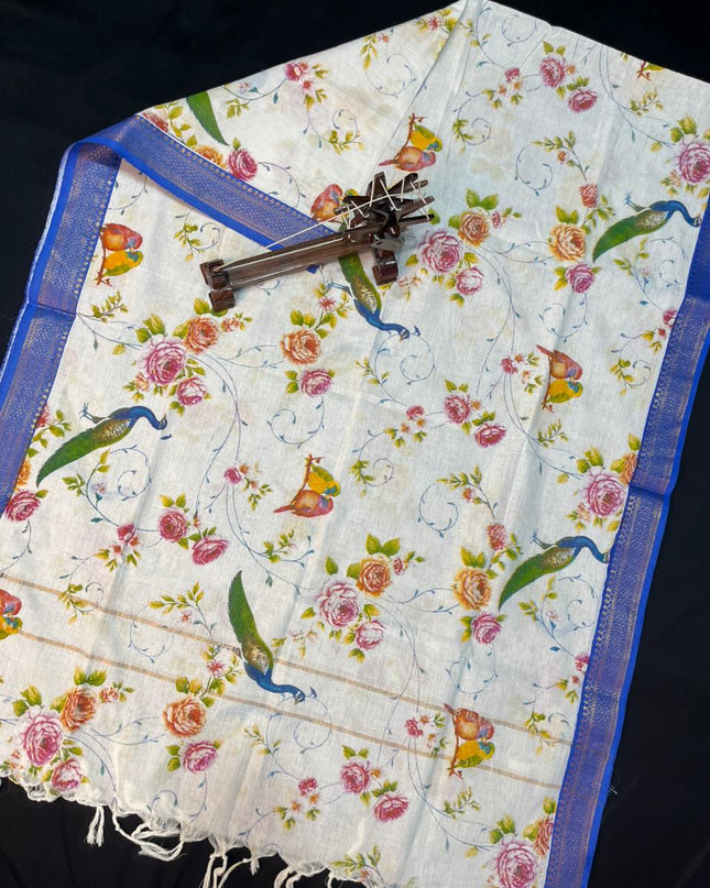 Mangalagiri Kalmkari Dupatts Cotton Fabric Blue Colour