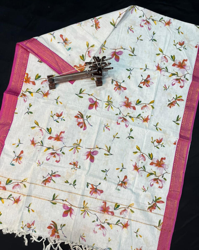 Mangalagiri Kalmkari Dupatts Cotton Fabric Pink Colour
