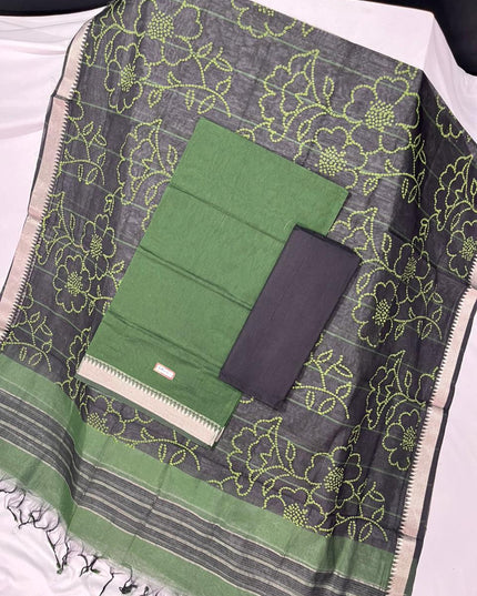 Mangalagiri Cotton Dress Material with Black Chunni with Green Colour