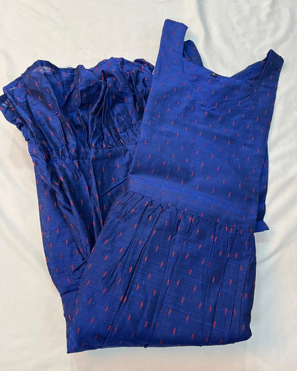 Raw Silk Frock with Full Length Lining | Dark Blue Colour