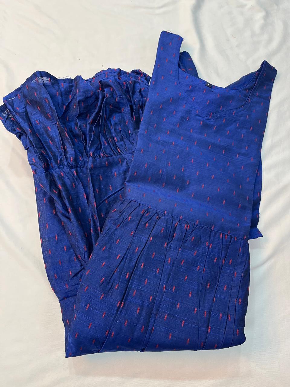 Raw Silk Frock with Full Length Lining | Dark Blue Colour