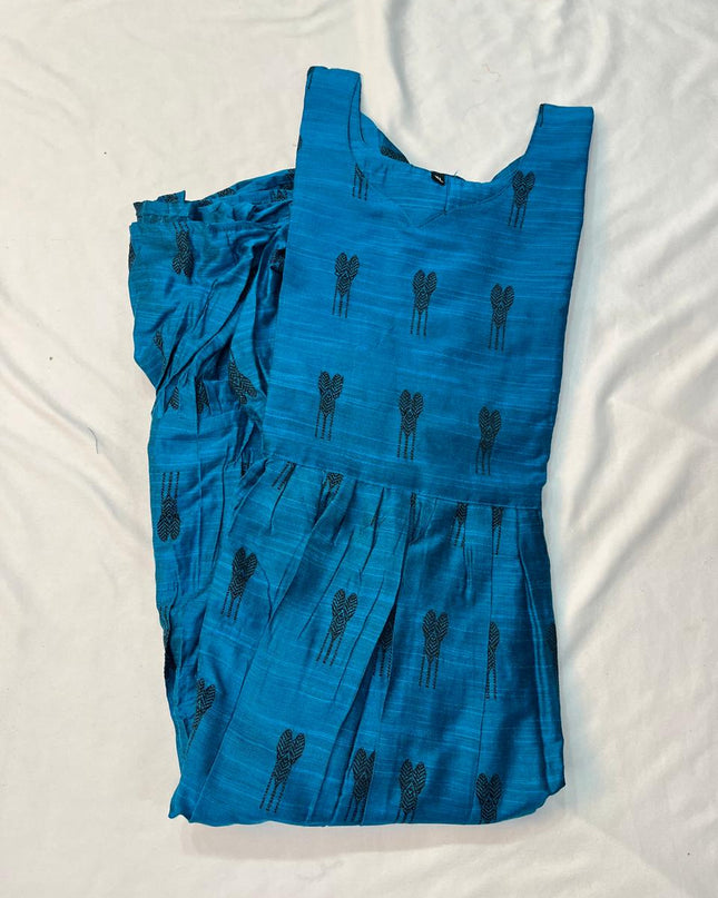 Raw Silk Frock with Full Length Lining | Sky Blue Colour