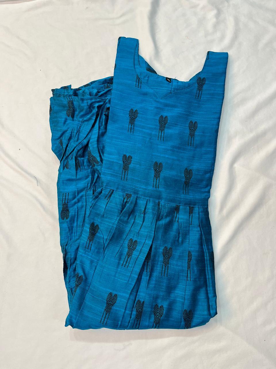 Raw Silk Frock with Full Length Lining | Sky Blue Colour