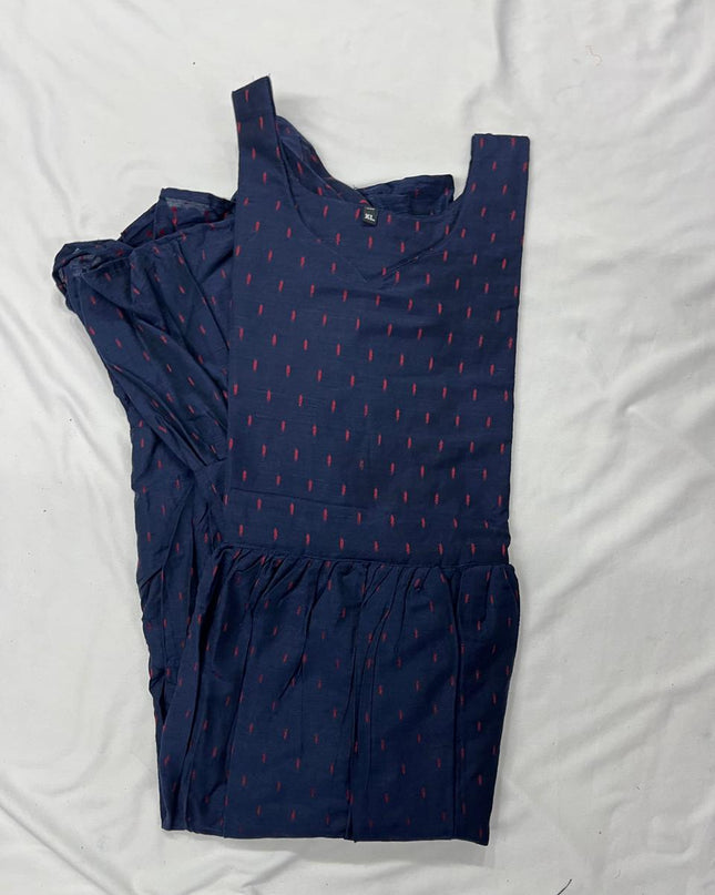 Raw Silk Frock with Full Length Lining | Navy Blue Colour