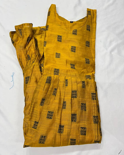Raw Silk Frock with Full Length Lining | Yellow Colour