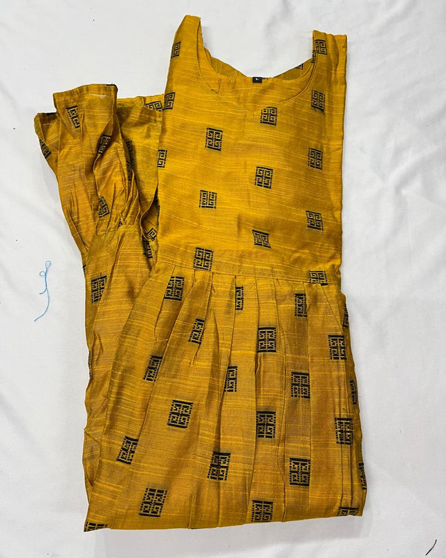 Raw Silk Frock with Full Length Lining | Yellow Colour