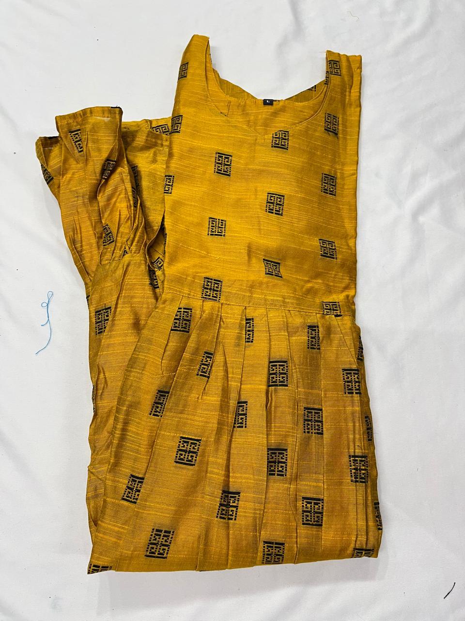 Raw Silk Frock with Full Length Lining | Yellow Colour