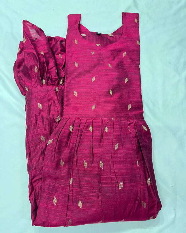 Raw Silk Frock with Full Length Lining | Pink Colour