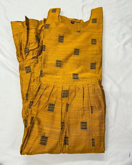 Raw Silk Frock with Full Length Lining | Yellow Colour