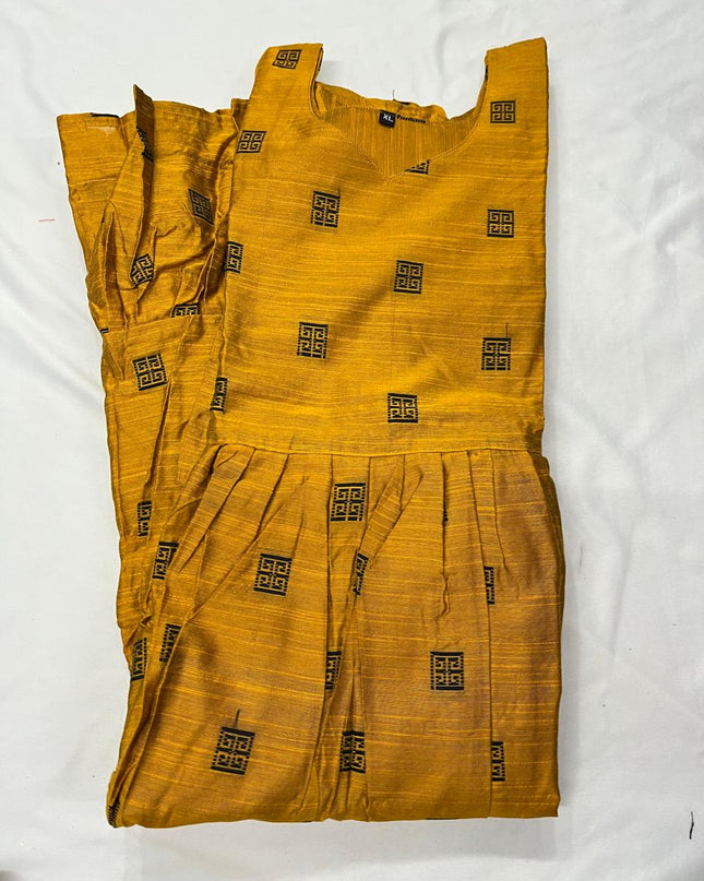 Raw Silk Frock with Full Length Lining | Yellow Colour