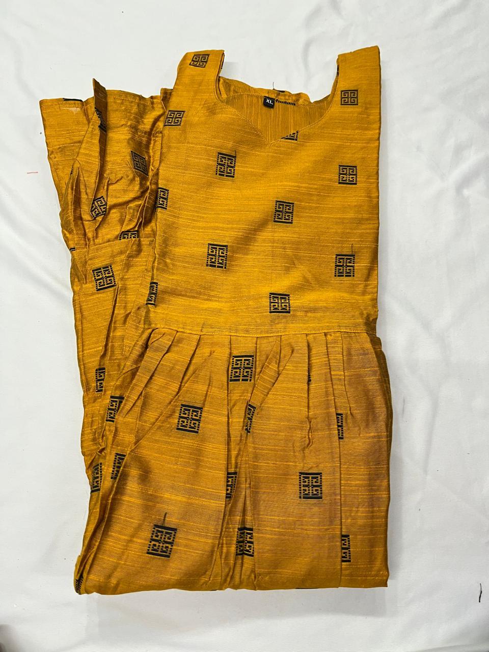 Raw Silk Frock with Full Length Lining | Yellow Colour