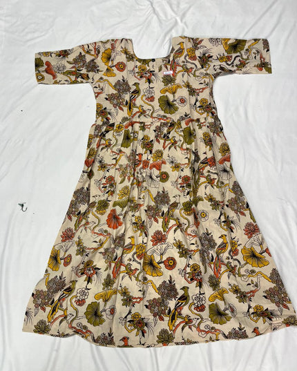 Kalamkari Design Frock – Skin Colour | Handloom Ethnic Wear with Half Lining