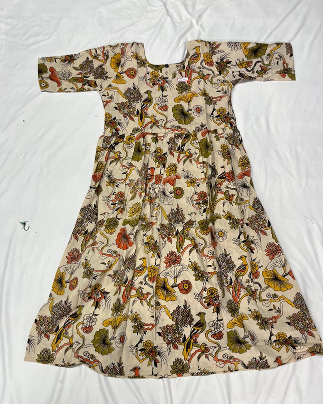 Kalamkari Design Frock – Skin Colour | Handloom Ethnic Wear with Half Lining
