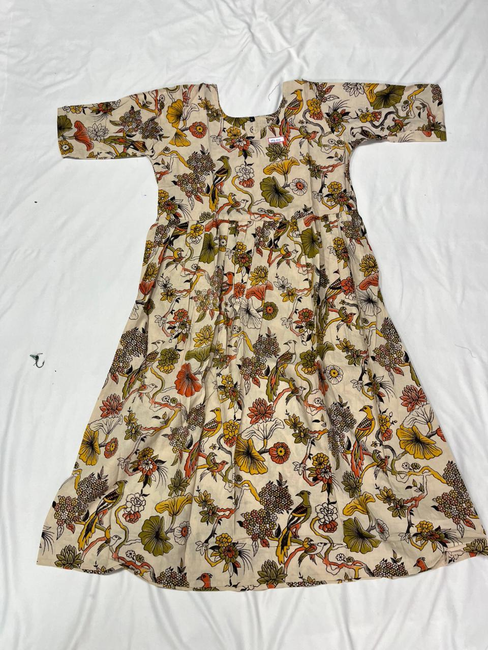 Kalamkari Design Frock – Skin Colour | Handloom Ethnic Wear with Half Lining