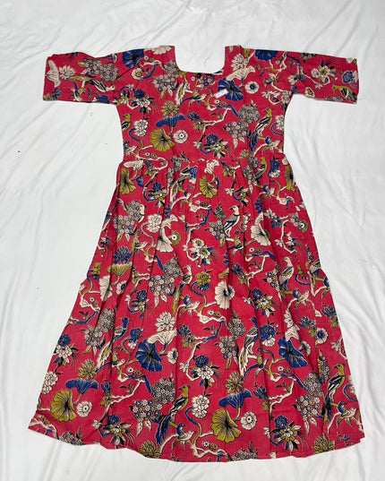 Kalamkari Design Frock – Pink Colour | Handloom Ethnic Wear with Half Lining