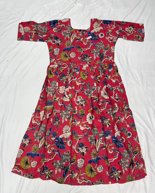 Kalamkari Design Frock – Pink Colour | Handloom Ethnic Wear with Half Lining