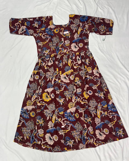 Kalamkari Design Frock – Dark Brown Colour | Handloom Ethnic Wear with Half Lining