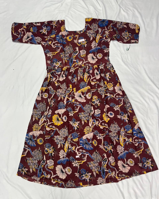 Kalamkari Design Frock – Dark Brown Colour | Handloom Ethnic Wear with Half Lining